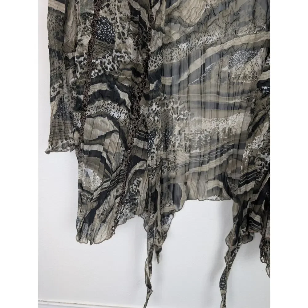 Alberto Makali Cardigan Crinkle Open Front Lace Mixed Animal Print Black Size M - Picture 3 of 10